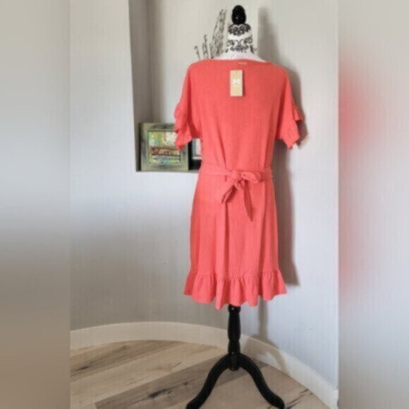 MICHAEL KORS Crinkle Crepe Ruffled Flutter sleeve Gauze  Dress  Sz Lrg NWT - Picture 8 of 12